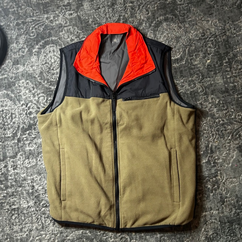 Nautica Competition Mens Reversible‎ Fleece Vest Olive Green Orange XL Gorpcore